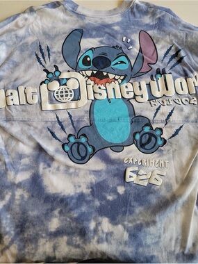 Spirit Jersey Disney Stitch Tie-Dye Tee in Blue and White